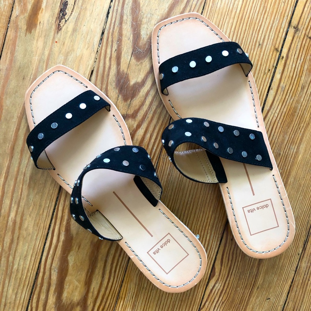 Black Dolce Vita sandals with silver stud details size 8